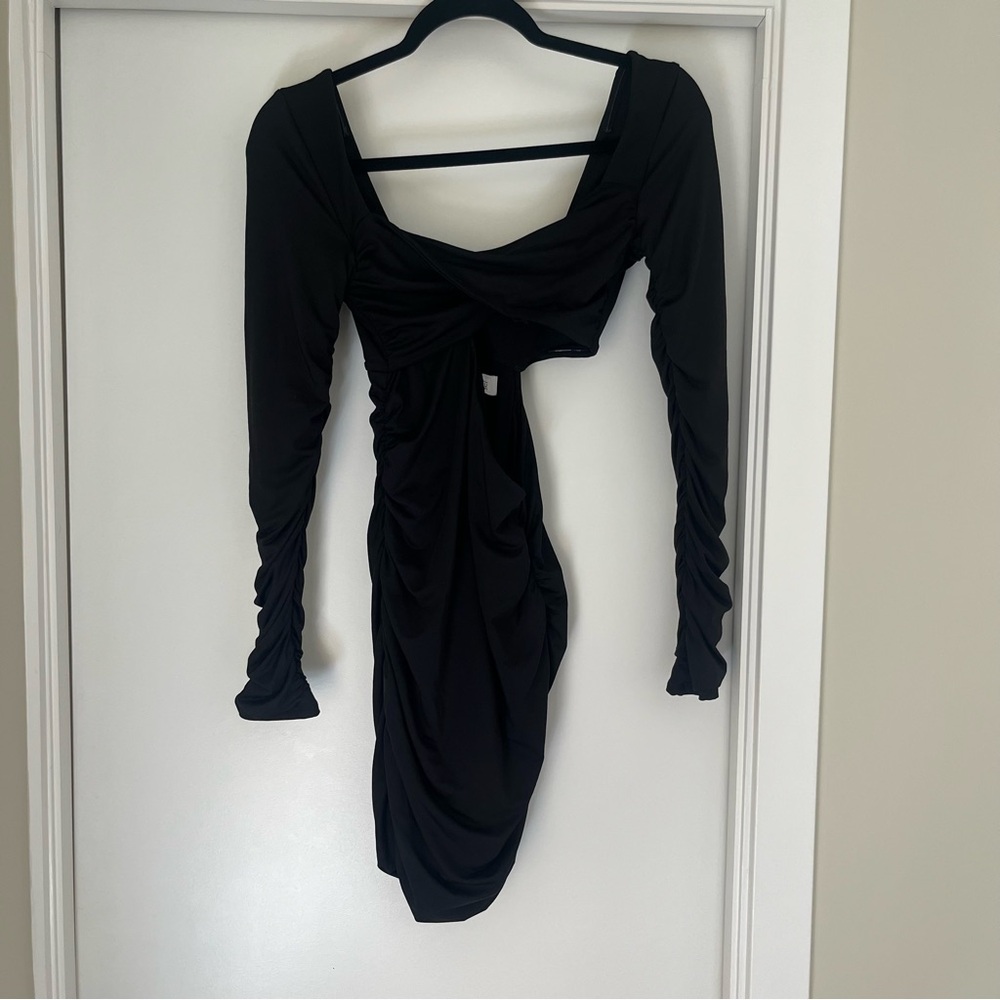 Oh Polly Cut Out Black Long Sleeve Dress